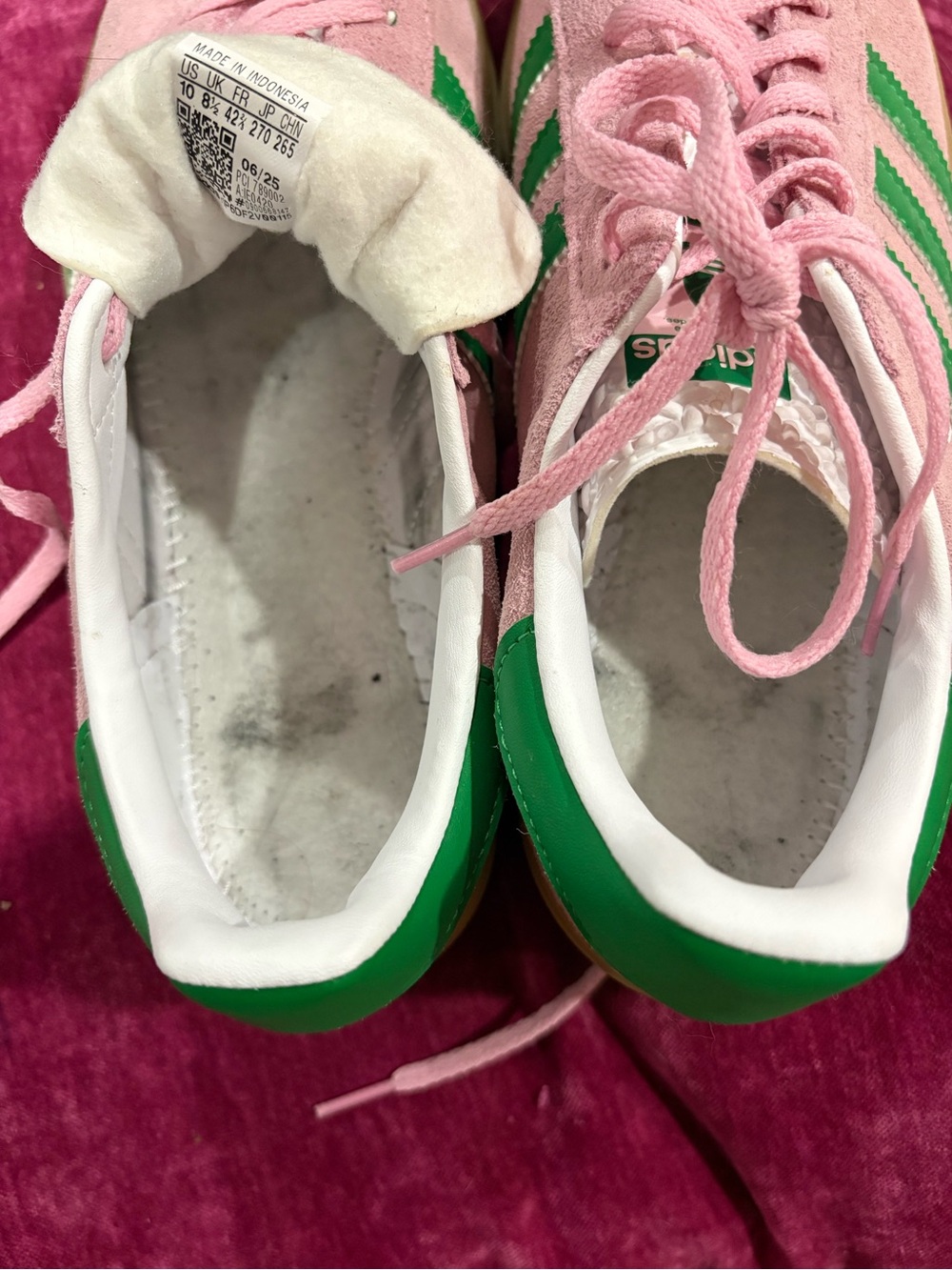 Adidas Gazelle Platform Pink Suede Sneakers with Green Stripes - Picture 7 of 9